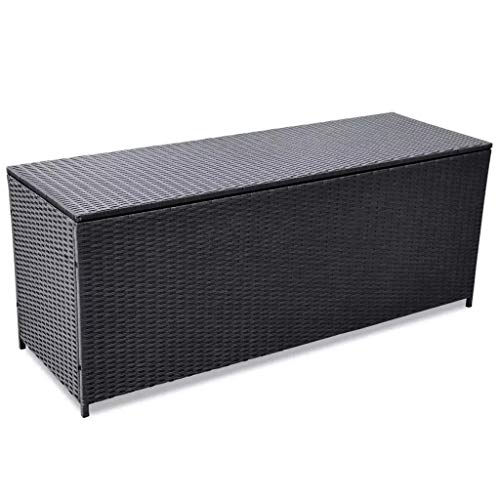 GOTOTOP Scatola da Giardino Nera 150x50x60 cm Poly Rattan,Cassapanca da Giardino Impermeabile,Carico è di 160 kg Contenitore da Esterno Multiuso