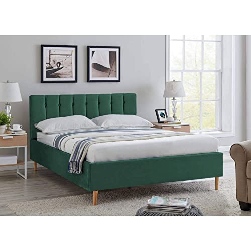 Mobilier Deco - Valentina, letto matrimoniale imbottito in tessuto velluto verde, 180 x 200 cm