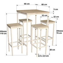 yelloo MOD. Rimini Set Tavolo Bar Quadrato e 4 Sgabelli Beige H.110 cm Cucina Sedie Mobili