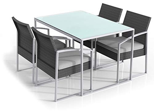 fadi Set Tavolo e 4 Sedie da Giardino in Acciaio e Polyrattan Bilbao Nero