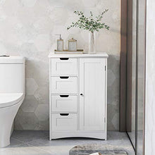 WGYDREAM Comodino Armadietto da Bagno Bianco Cassettiera da Terra Cassettiera in MDF Armadio Alto con 4 Cassetti 1 Porta Organizer Cabinet Montaggio Facile