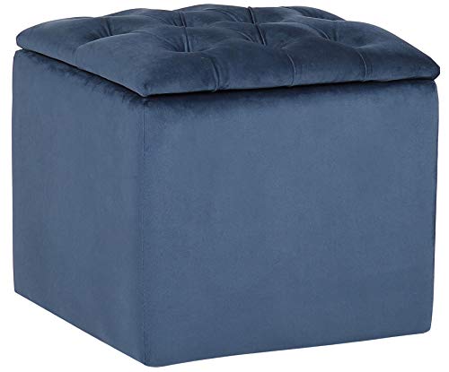 CLP Pouf Contenitore Eilat in Velluto e Tessuto I Sedile Contenitore Imbottito Poggiapiedi I Pouf Trapuntato Salvaspazio, Colore:Blu, Materiale:Velluto