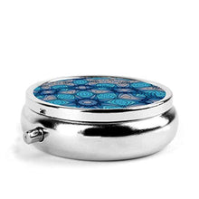Contenitore rotondo per pillole in metallo con motivo mandala marocchino blu, 3 scomparti, per medicina e vitamine, per viaggi all'aperto