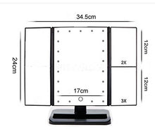 WM Specchio da trucco illuminato a tre pieghe, 3 x 2 x Magnificatio Touch Screen, rotazione regolabile a 180°, specchio da rasatura, batteria e specchio alimentato tramite USB, 11,5