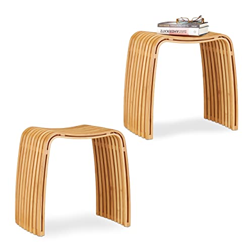 Relaxdays 10021491 Sgabello da Ingresso in Bambù Elegante Pouf di Legno Design Scandinavo Sediolina per Guardaroba Beige