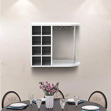 BAKAJI Scaffale Cantinetta Bottiglie Vino Liquori da Parete o Tavolo, Struttura in Legno Cantina con 2 Ripiani 8 Posti Portabottiglie e Rastrelliera Porta Calici in Metallo 42x52x28 cm (Bianco)