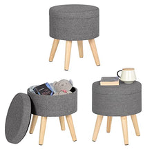 WOLTU SH08hgr Pouf Contenitore Sgabello Basso Sedia Rotonda Poggiapiedi Gambe in Legno Grigio Chiaro