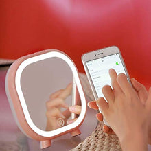 GUOJINE Specchi da Toilette da Appoggio, Specchio for Trucco Wireless Bluetooth Lampada for Suono Specchio Illuminato Specchio Cosmetico Portatile for Rasatura, Rosa