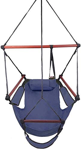 VSander Amaca Cielo Sedia, Aria Deluxe Hanging Dondolo con La Corda Attraverso Le Sbarre Safer Rilassatevi con Portabibite & Fuller Cuscino di Legno Solido Coperta Outdoor Patio Yard