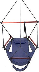 VSander Amaca Cielo Sedia, Aria Deluxe Hanging Dondolo con La Corda Attraverso Le Sbarre Safer Rilassatevi con Portabibite & Fuller Cuscino di Legno Solido Coperta Outdoor Patio Yard