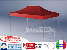 Gazebo Rosso 4,5x3 Pieghevole Alluminio a Forbice Ombrello Professionale tendone PVC a Fisarmonica piantone Esagonale