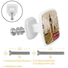 Set di 4 maniglie rotonde per armadio da cucina, credenza, cassettiera, cassettiera, con viti, per cucina, comò, armadietto, bagno, armadio, stile retrò Londra, bandiera britannica