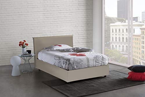 Talamo Italia Letto contenitore Una piazza e mezza Anna, Made in Italy, Letto con rivestimento in ecopelle, Apertura frontale, adatto per materasso cm 120x190, Tortora