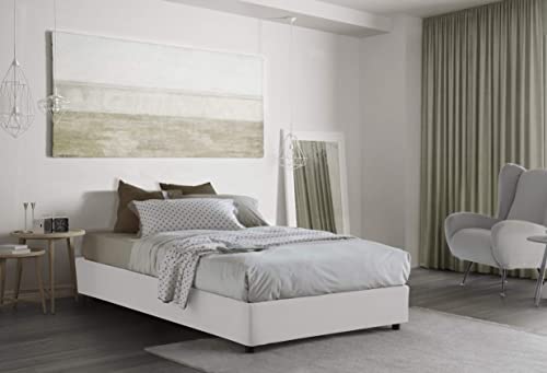 Talamo Italia Letto contenitore Una piazza e mezza Silvia Sommier, Made in Italy, Letto con rivestimento in tessuto, Apertura frontale, con materasso cm 120x190 incluso, Bianco