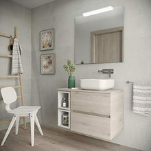 Yellowshop. - Mobile Bagno sospeso 85 cm Stile Moderno lavabo appoggio specchiera LED MOD. Deco (Legno Naturale)