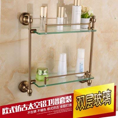 Bagno portasciugamani fisso Europea Nuovo Antico Towel Rack portasciugamani alluminio dello spazio Retro rame Bagno Mensola Bagno Hardware Set Ciondolo, space frame in alluminio doppio vetro antico