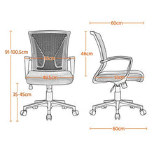 Yaheetech Sedia da Ufficio Scrivania Ergonomica Girevole in Tessuto Traspirante Reclinabile Altezza Regolabile con Rotelle e Braccioli Nera