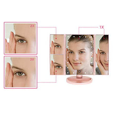 WDEC Specchio Trucco, con 21 LED, Specchio di Vanity Trifold Ruota di 90°, Ingrandimento 1x / 2X / 3X, Lo Schermo di Tocco, Ricarica USB, Luminosità Regolabile, per il Trucco (Oro rosa)