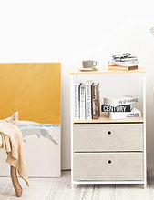 Suhu Cassettiera Piccolo Design Armadietto Bagno con 1 Ripiano Aperto 2 Cassetto Comodino Camera da Letto Metallo Tavolino da Salotto Moderno Soggiorno Cameretta in Legno+Acciaio Bianco+Beige