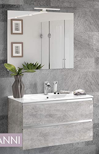 Dafne Italian Design Mobile da bagno con lavabo - Componibile bagno 2 cassetti con maniglia a gola, lavabo e specchio con luce a Led cm. 80 x 46 x 51h. Mobili di altissima qualit�. (STMB)