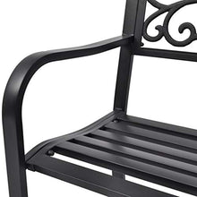 Lyrlody - Panca da giardino per esterni, design sedia da giardino, in metallo resistente, panca da giardino, ideale per balcone, giardino, 127 x 60 x 85 cm, colore: Nero