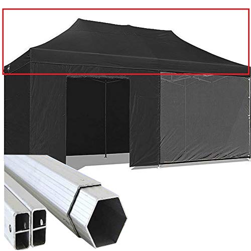 GAZEBOPIEGHEVOLI.COM Telo Tetto Gazebo Pieghevole 6x3m Alluminio Rivestito PVC 3x6 Nero Portatile mercatini Retrattile