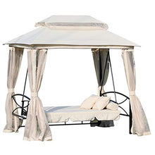 miozzi Dondolo a 3 Posti Gazebo Divano Letto con Zanzariera Beige