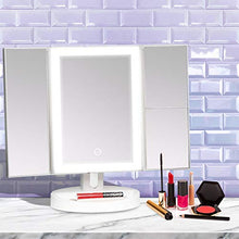 FC Home - Specchio da trucco illuminato a LED, triplo specchio con ingrandimento 5x e 10x, 34 luci naturali dimmerabili, touch screen