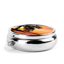 Scatola rotonda per medicina portatile, mini pillole in metallo, dispenser per pillole, borsa da tasca, regalo da viaggio, spiaggia e tramonto