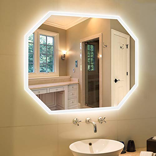 Bathroom mirror JWZQ Specchio Ottagonale Intelligente Senza Cornice a LED,Specchio da Parete 5MM+Interruttore a Sfioramento+Antiappannamento