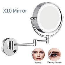 Specchio per Trucco da Parete, con luci e ingrandimento Specchio cosmetico Illuminato 8 Pollici Ingrandimento 1X / 10X con Pulsante On/off Specchio ingranditore bifacciale da Bagno Cromato