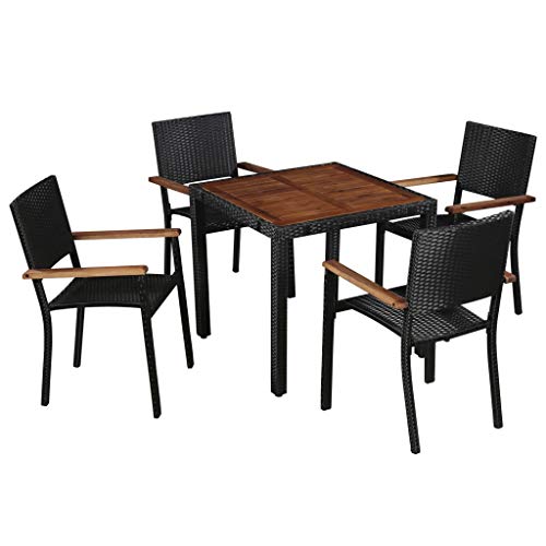 Festnight Set da Pranzo da Giardino, Tavolo Sedie da Giardino, Set Mobili da Giardino in Polyrattan e Acacia Nero 5 pz