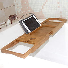 Vasca da Bagno Bamboo Tray Rack, Multifunzionale A Scomparsa 75-105cm Mensola per Doccia in Legno Massiccio Libreria iPad Staffa per Telefono Cellulare, Adatta al Bagno di Famiglia Dell'hotel