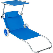 TecTake 800536 - Lettino da Spiaggia con Ruote, Tettuccio Parasole Regolabile Alluminio 176 cm - Disponibile in Diversi Colori (Blu | Nr. 402784)