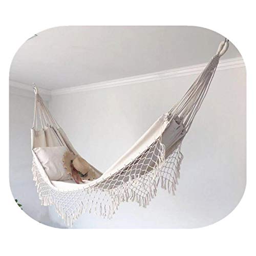 Qians Amaca Macrame Brasiliana Nappe 2 Persone Sedia A Dondolo con Amaca con Frange Boho Altalena Pieghevole per Patio Portico Camera da Letto Cortile Arredamento da Spiaggia Bianca Reasonable