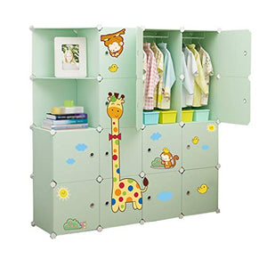 Locker 10-Gitter Armadio 2-Hanging Archivi Rimovibili di Plastica Scaffali 14 Porte Abbigliamento Home Camera Verde 147X47X147CM MUMUJIN