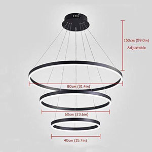 100W Led Sala da Pranzo Luce pendente moderna elegante 3 anelli circolare design illuminazione sospeso nero acrilico paralume metallo Lampadario Camera Soggiorno Ristorante Ufficio Cucina Φ40+60+80cm - Arredi Casa