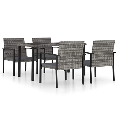 Tidyard Set da Pranzo da Giardino con Cuscini in Polyrattan 5 pz Set da Giardino Tavolo e Sedie in Rattan Tavolo Rettangolare e 4 Sedie,Set Mobili da Giardino in Polyrattan