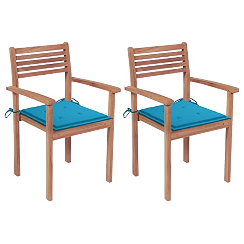 vidaXL Sedie da Giardino 2 pz con Cuscini Blu in Massello di Teak