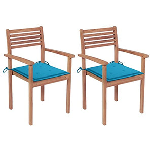 vidaXL Sedie da Giardino 2 pz con Cuscini Blu in Massello di Teak