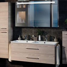 FACKELMANN B.Clever - Set di mobili da bagno, 3 pezzi, 120-150 cm, in frassino con lavabo in doppio marmo e armadietto a specchio a LED