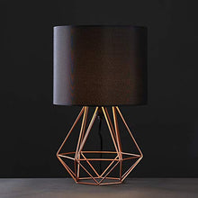 MiniSun - Lampada da Tavolo Moderna Scandinava- Base Originale a Forma di Gabbia in Rame con Paralume Nero - Illuminazione per Interni