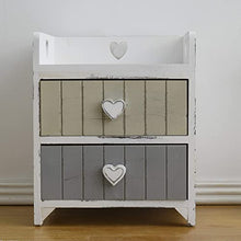 Rebecca Mobili Comodino shabby chic, mobile bagno 2 cassetti, legno paulownia, beige grigio, camera bagno - Misure: 44 x 35 x 27 cm (HxLxP) - Art. RE4376