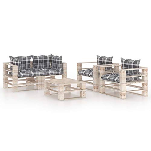 SKM Set Divani da Giardino Pallet 5 pz con Cuscini in Legno di Pino (126.2kg)