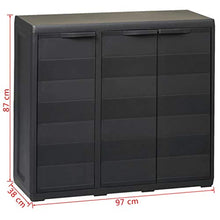 Armadietto basso da giardino, armadio da esterno con 3 ante e 2 ripiani regolabili, armadio in plastica, 97 x 38 x 87 cm, nero