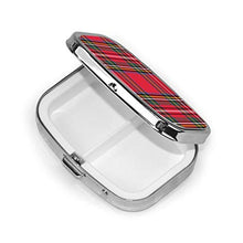 Scatola quadrata per pillole, scatola per medicine, colore rosso e verde, motivo tartan