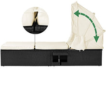 Casaria Lettino Prendisole in Polyrattan Casaria con Tettuccio parasole pieghevole Imbottiture spesse 7cm Schienale inclinabile Tavolino pieghevole Sdraio prendisole Idrorepellente nero