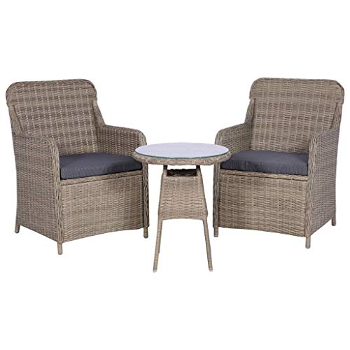 vidaXL Set da Bistro 3 pz con Cuscini Polyrattan Marrone Tavolo Sedie Esterni