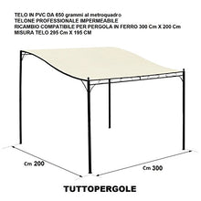 TUTTOPERGOLE Tetto di Ricambio in PVC da 650 gr/m2 per Gazebo/Pergola in Ferro (3 x 2 m, Avorio)
