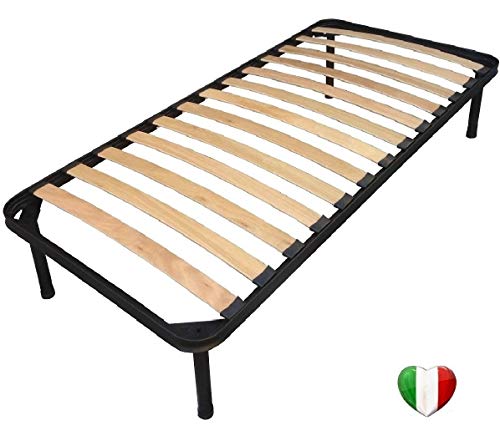 DOLCI SOGNI Rete Letto Singolo 80x200 cm Altezza 35cm, 4 Piedi Letto con Fissaggio a Doppio Bullone, Rete Singola con Doghe di Legno Pratica e Stabile, Rete Singola Doghe 80x200 - 100% Made In Italy